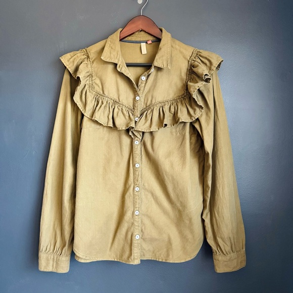 Anthropologie Pilcro Ruffle Button Down Blouse - Picture 2 of 7